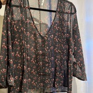 Floral Sheer Gray Blouse